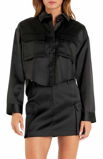 Pocket Detail Crop Satin Shirt