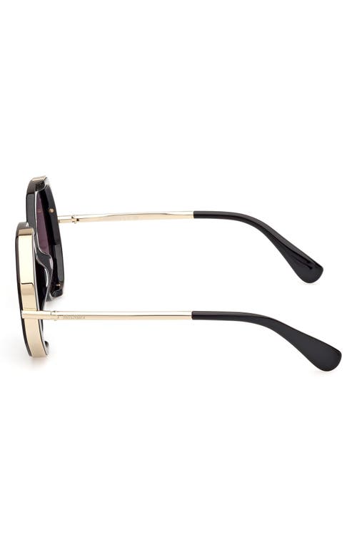 Max Mara Liz Double Rimmed Mixed-media Round Sunglasses In Shiny Black/smoke