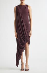 Victoria Beckham Asymmetric Drape Georgette Midi Dress