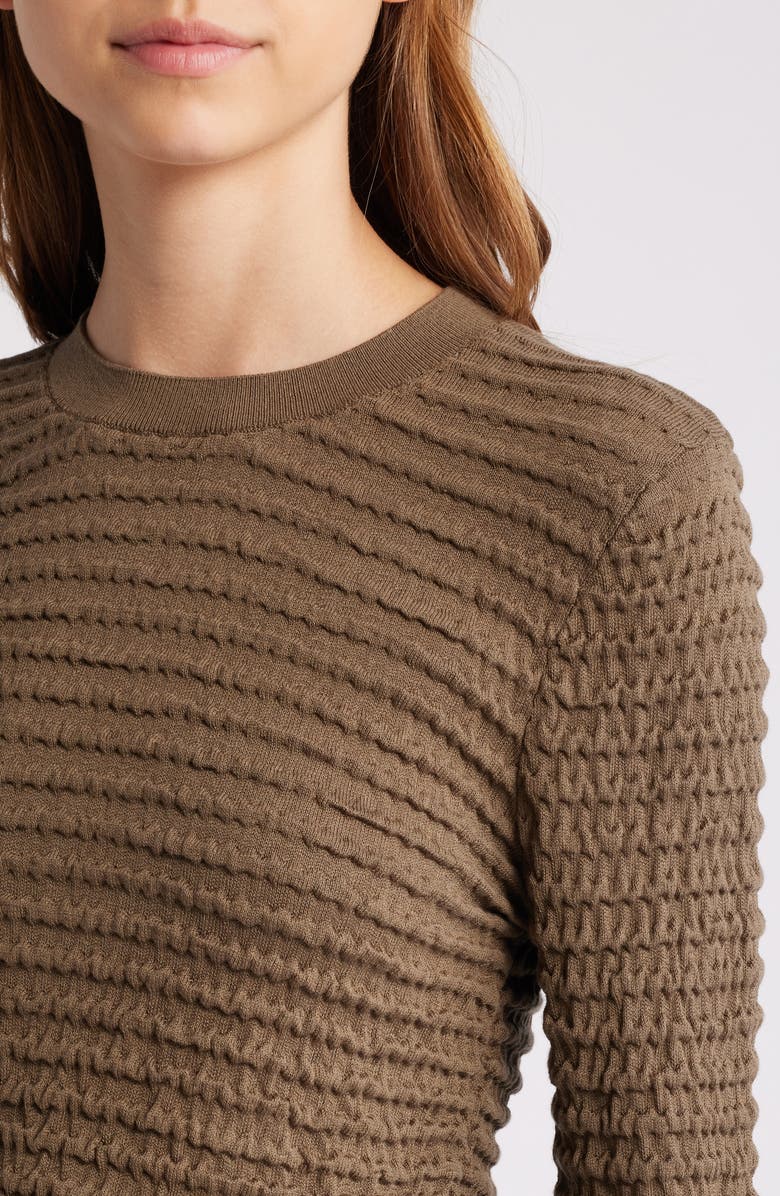 FRAME Smocked Silk Blend Crewneck Top, Alternate, color,