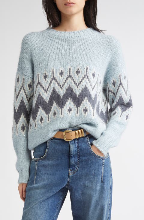 Sequin Embellished Fair Isle Alpaca & Mohair Blend Sweater