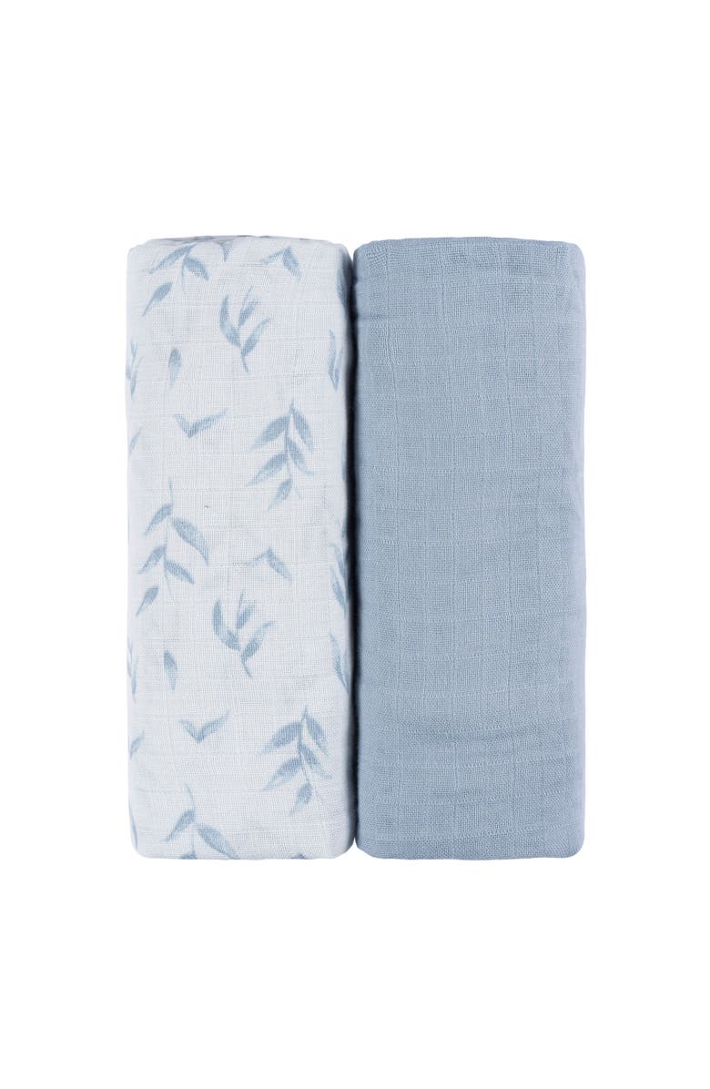 Just Born Muslin Swaddle Blue Blankets 2-Pack, Alternate, color, Blue Leaf