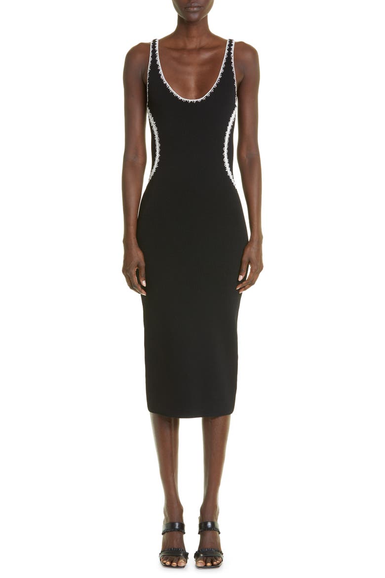 Crochet Trim Jersey Tank Dress, Main, color, BLACK/ ECRU