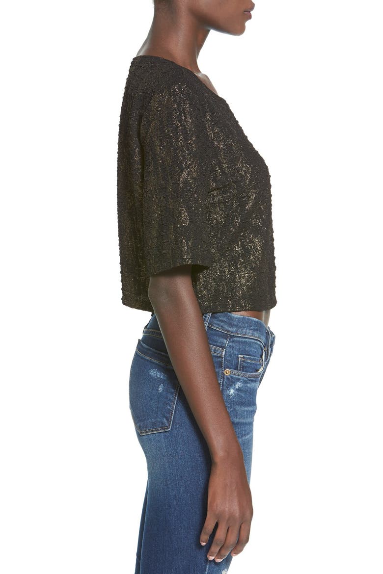 Shimmer Crop Top, Alternate, color, BLACK METALLIC GOLD