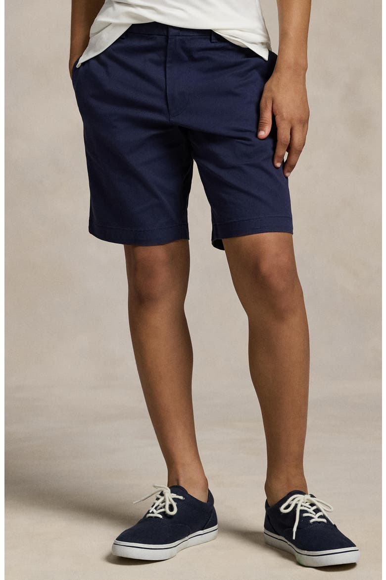 Kids' Flat Front Stretch Cotton Twill Chino Shorts, Alternate, color, NAVY