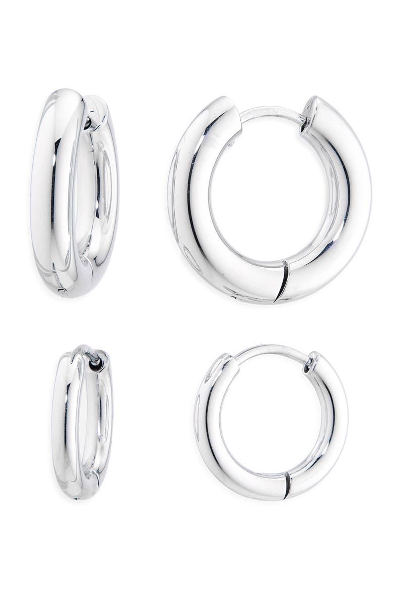 Set of 2 Waterproof Multisize Hoop Earrings, Main, color, SILVER
