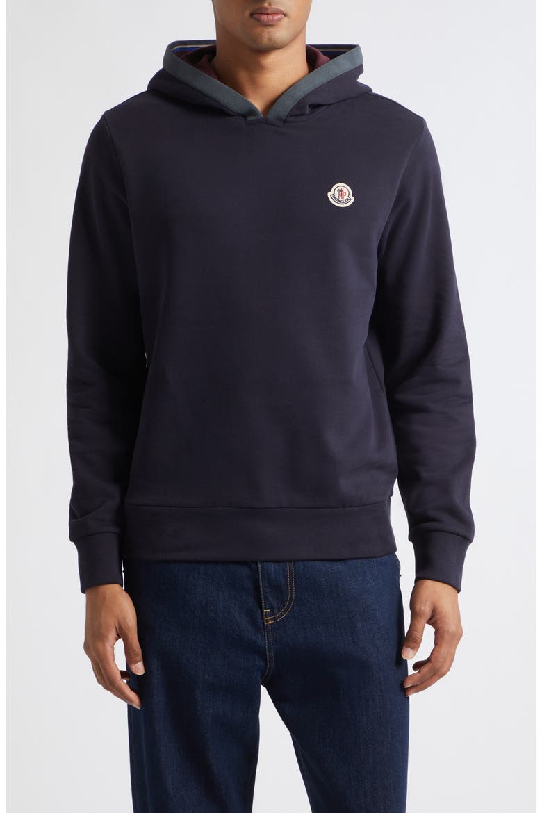 Logo Patch Brushed Cotton Hoodie, Main, color, NAVY BLUE