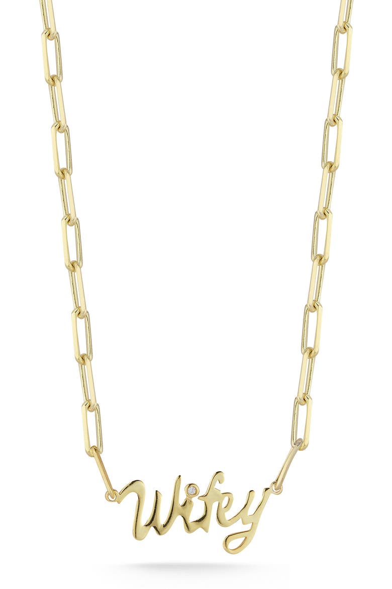 14K Gold Plated Sterling Silver & CZ 'Wifey' Station Necklace, Main, color, YELLOW GOLD