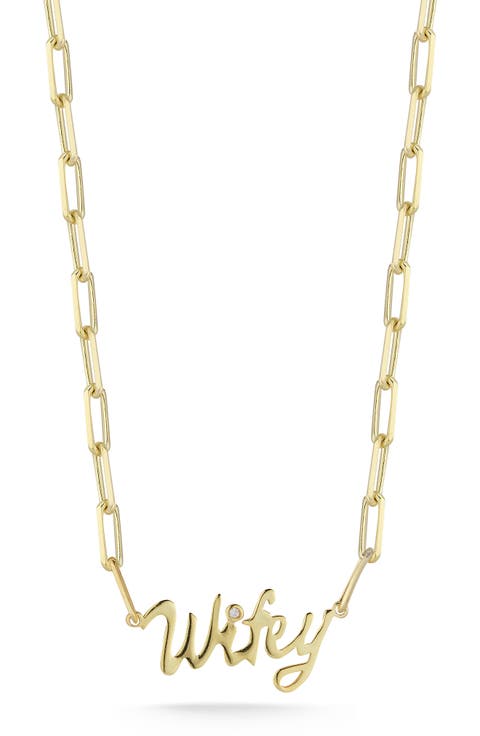 14K Gold Plated Sterling Silver & CZ 'Wifey' Station Necklace