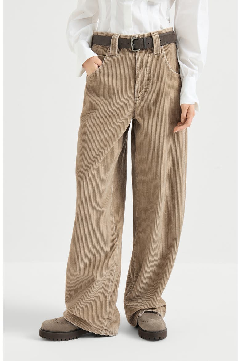 Cotton corduroy baggy trousers with monili, Main, color, Beige