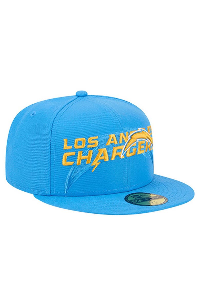 New Era Men
s New Era  Powder Blue Los Angeles Chargers Overlap Wordmark 59FIFTY Fitted Hat, Alternate, color, Powder Blue