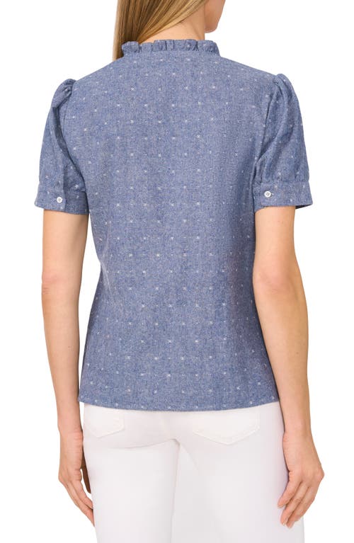 CECE CECE RUFFLE TRIM CHAMBRAY BUTTON-UP TOP 