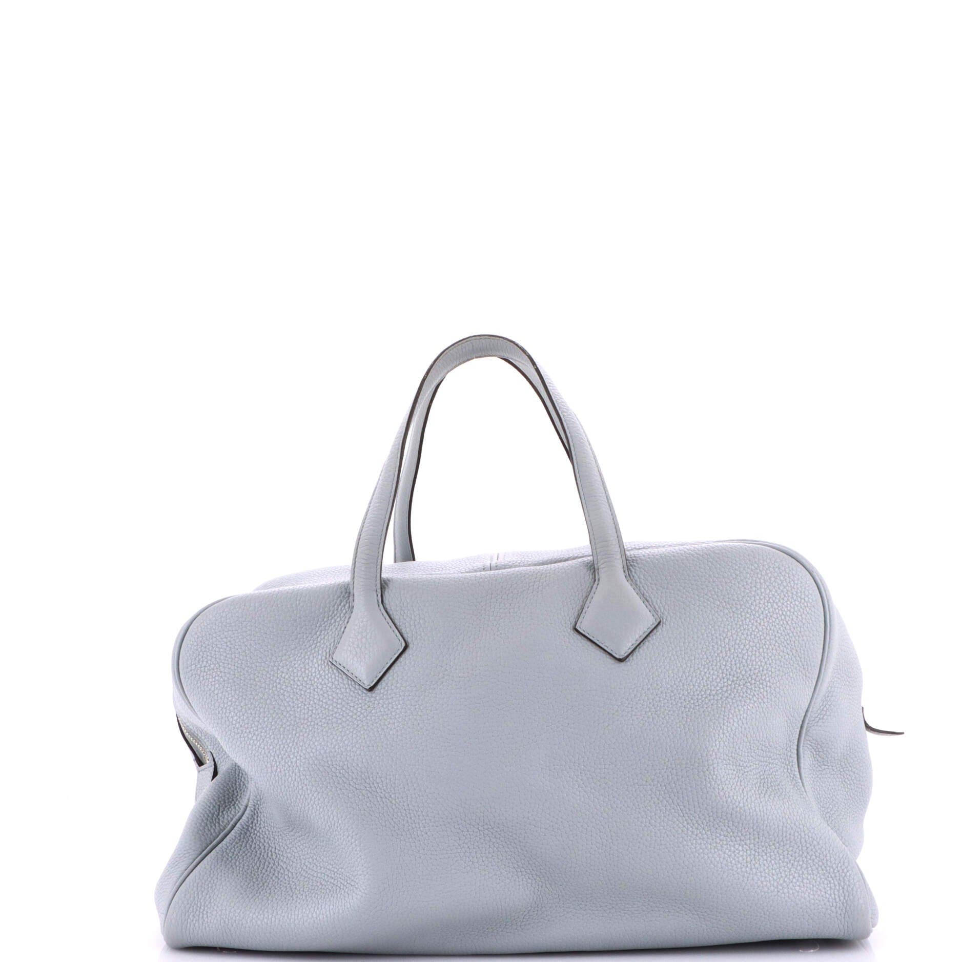 Pre-Owned Hermes Victoria II Travel Handbag Clemence 43, Alternate, color, Bleu Glacier