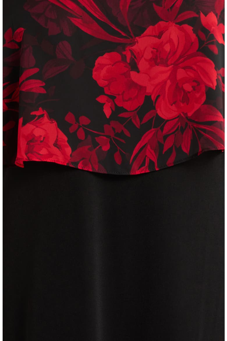 Floral Cape Bodice Dress, Alternate, color, RUBY