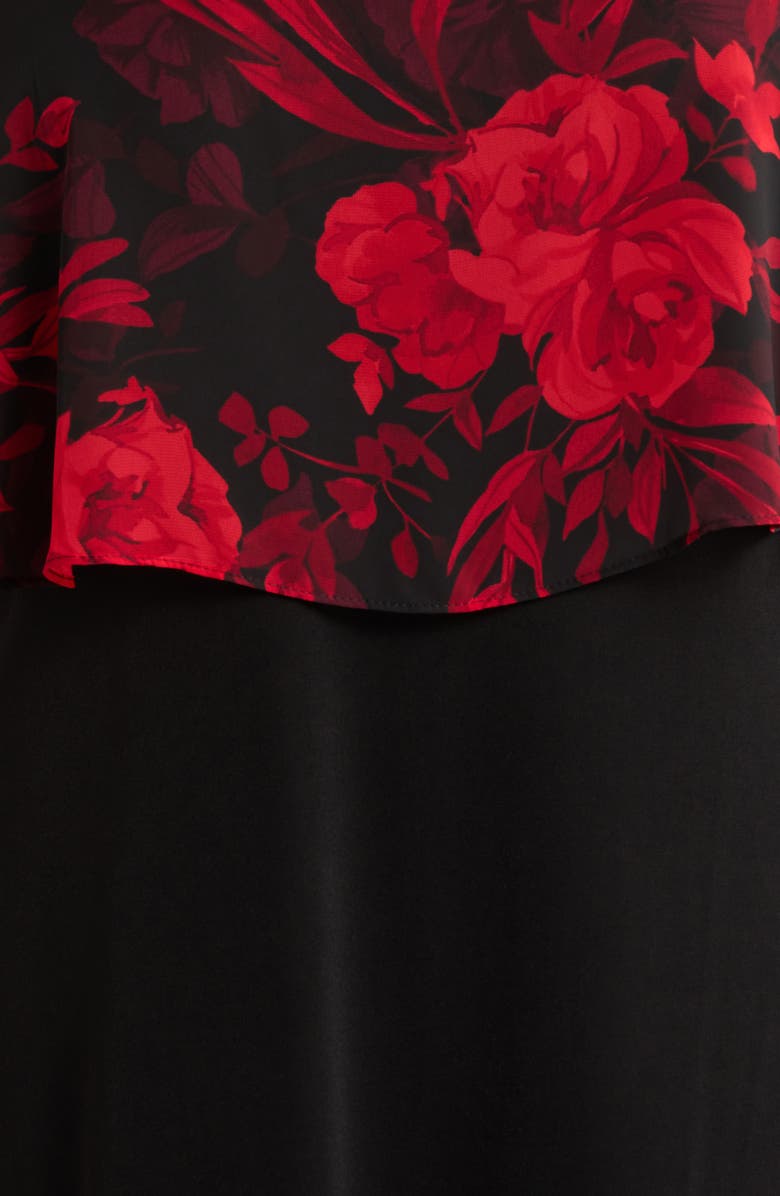 Connected Apparel Floral Cape Bodice Dress, Alternate, color, Ruby