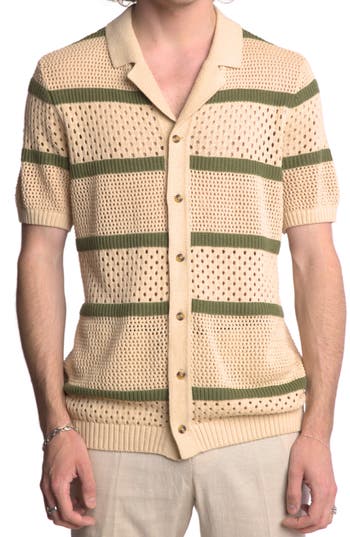 Paisley & Gray Open Knit Button-up Shirt In Brown