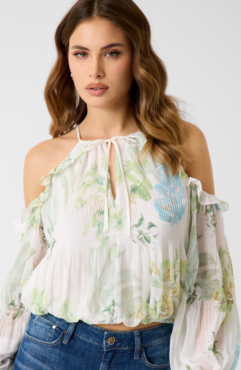 GUESS Emily Floral Cold Shoulder Top, Alternate, color, Garden Lilies Print
