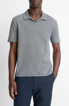 Vince Johnny Collar Houndstooth Cotton Polo