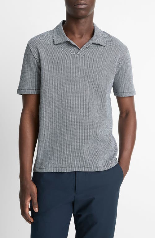 Vince Johnny Collar Houndstooth Cotton Polo In Coastal/optic White