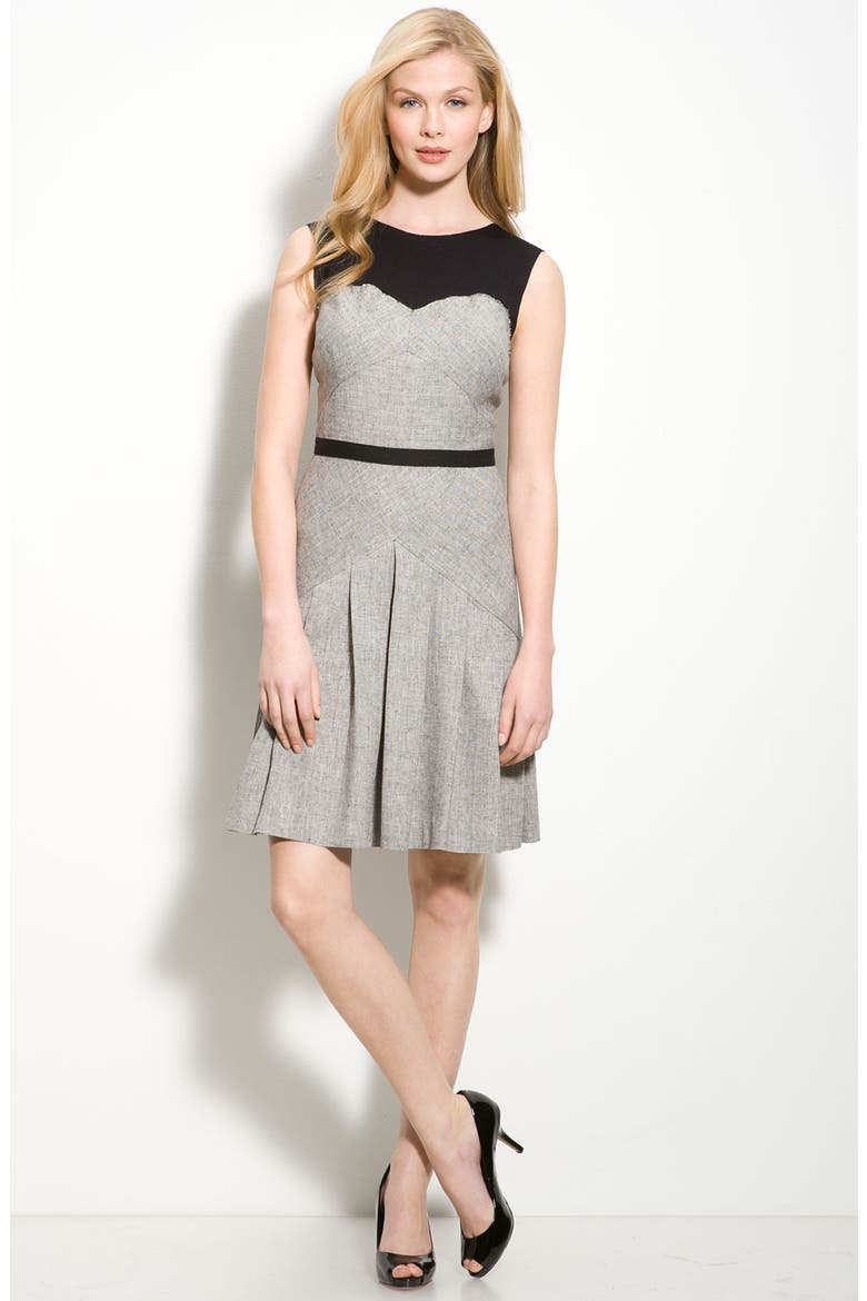 Faux Two-Piece Herringbone Dress, Alternate, color, IVORY