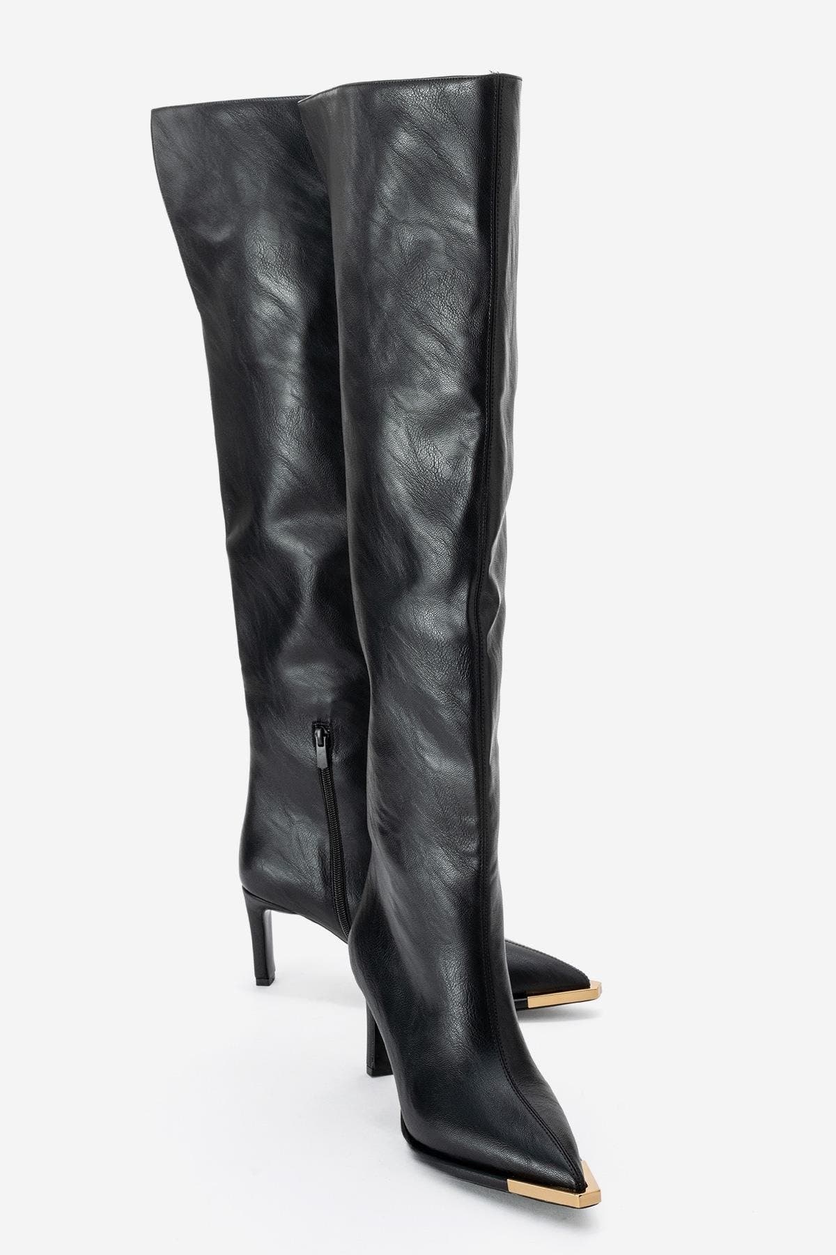 Prologue Shoes Vody Over The Knee Zip Stiletto Boot, Alternate, color, Black Faux Leather