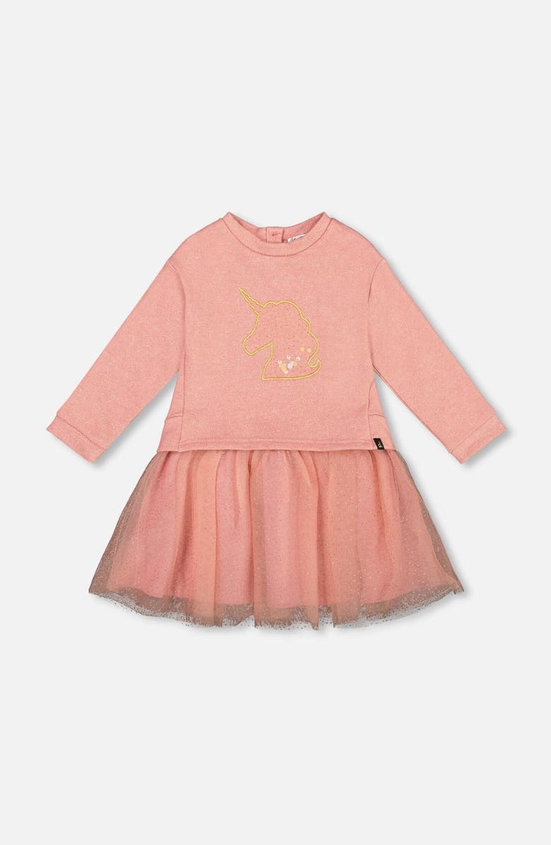 Deux par Deux Bi-Material Dress with Mesh Skirt and Unicorn, Main, color,