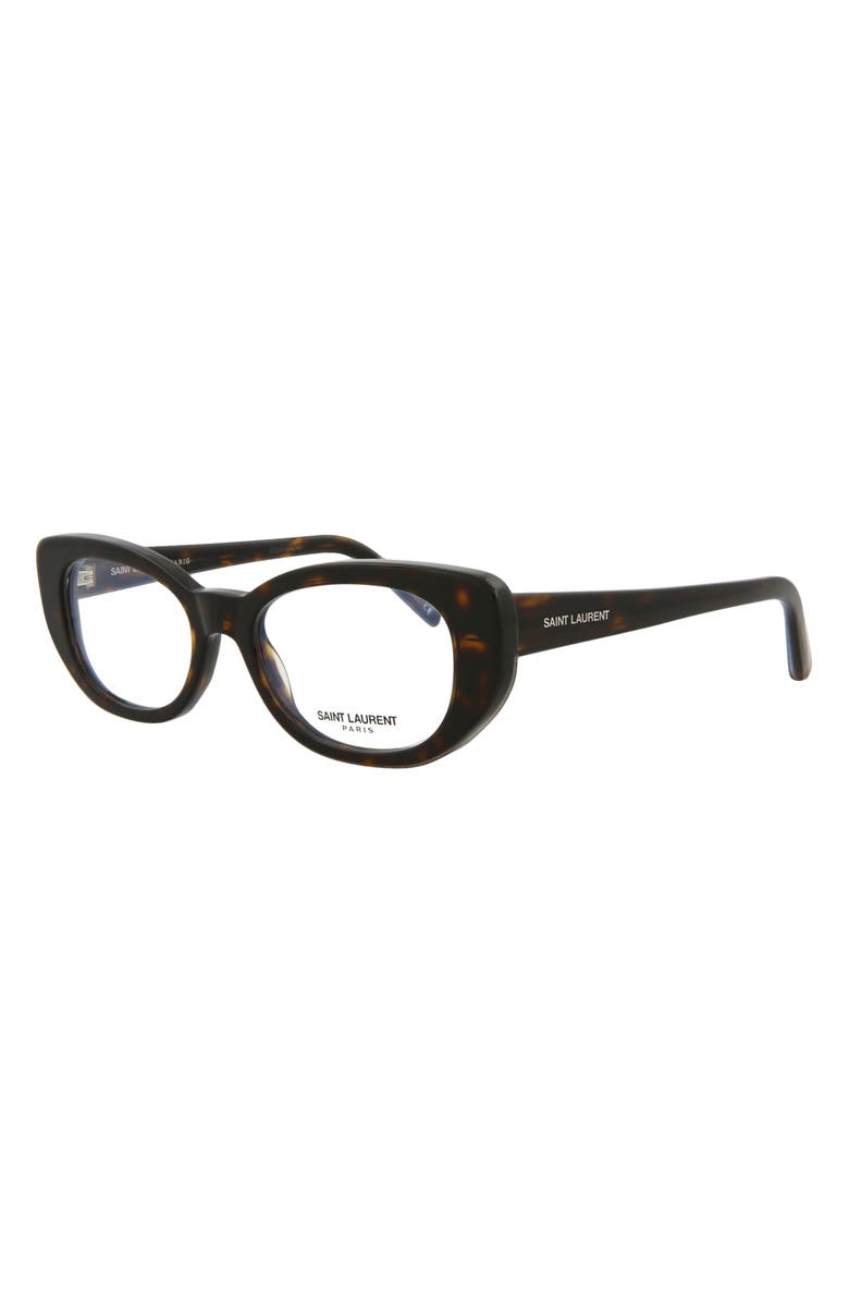 Saint Laurent 53mm Oval Optical Glasses, Alternate, color, Havana Havana Transparent