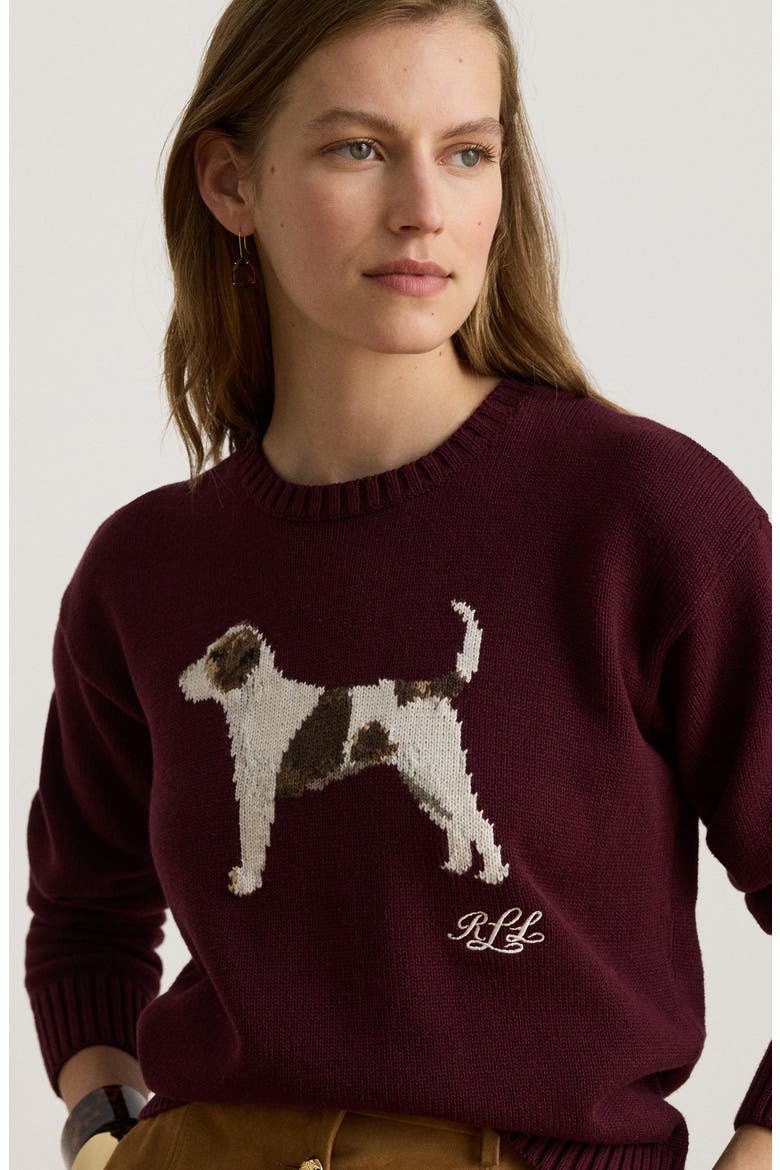 Intarsia Knit Cotton Crewneck Sweater, Alternate, color, BURGUNDY MULTI