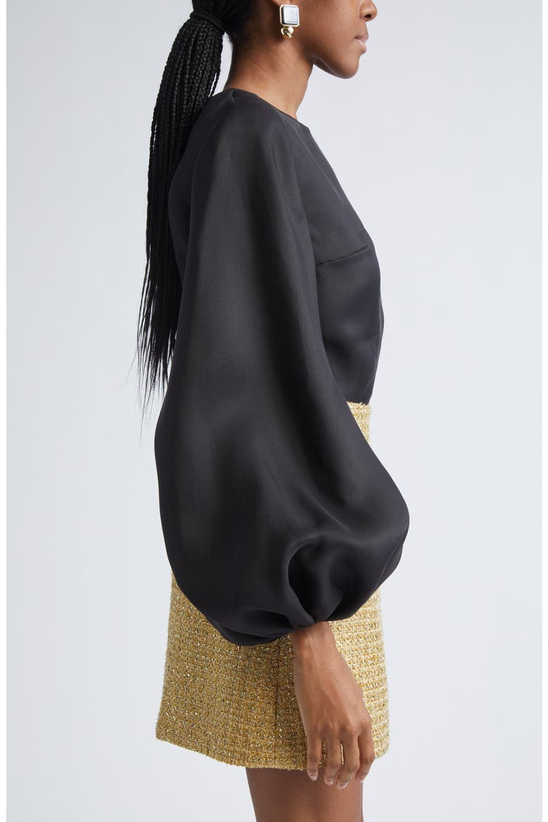 Puff Sleeve Silk Gazar Top, Alternate, color, BLACK