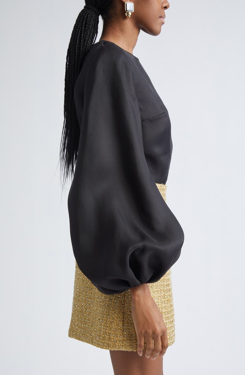 Carolina Herrera Puff Sleeve Silk Gazar Top, Alternate, color, Black