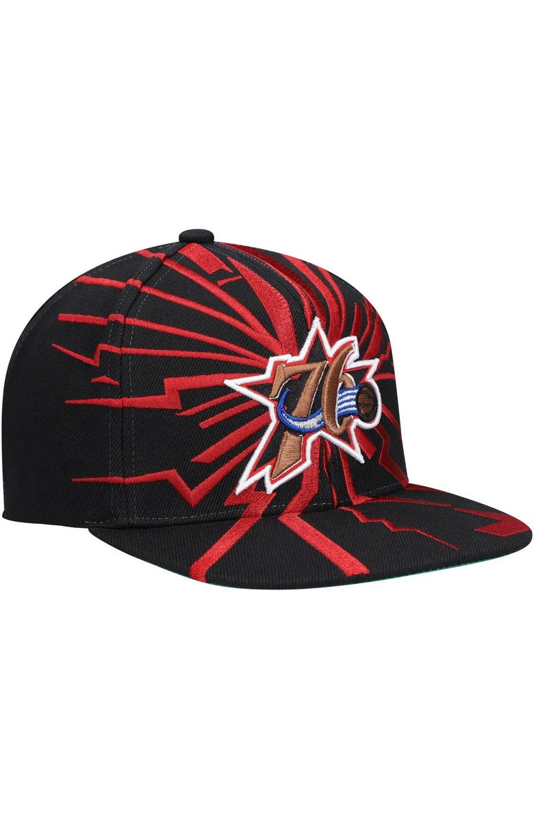 Mitchell & Ness Men's Mitchell & Ness Black Philadelphia 76ers Hardwood Classics Earthquake Snapback Hat, Alternate, color,
