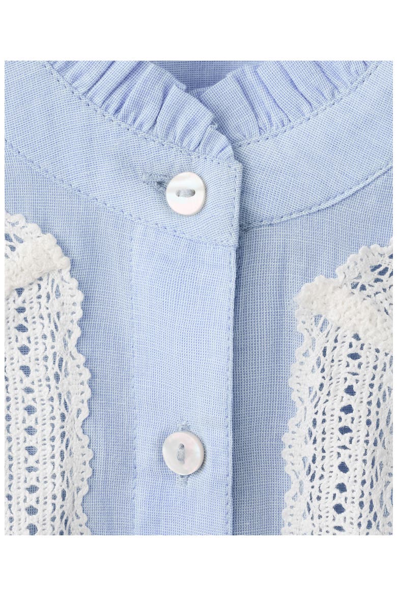 Floral Embroidered Lace Trim Button-Up Shirt, Alternate, color, SKY BLUE