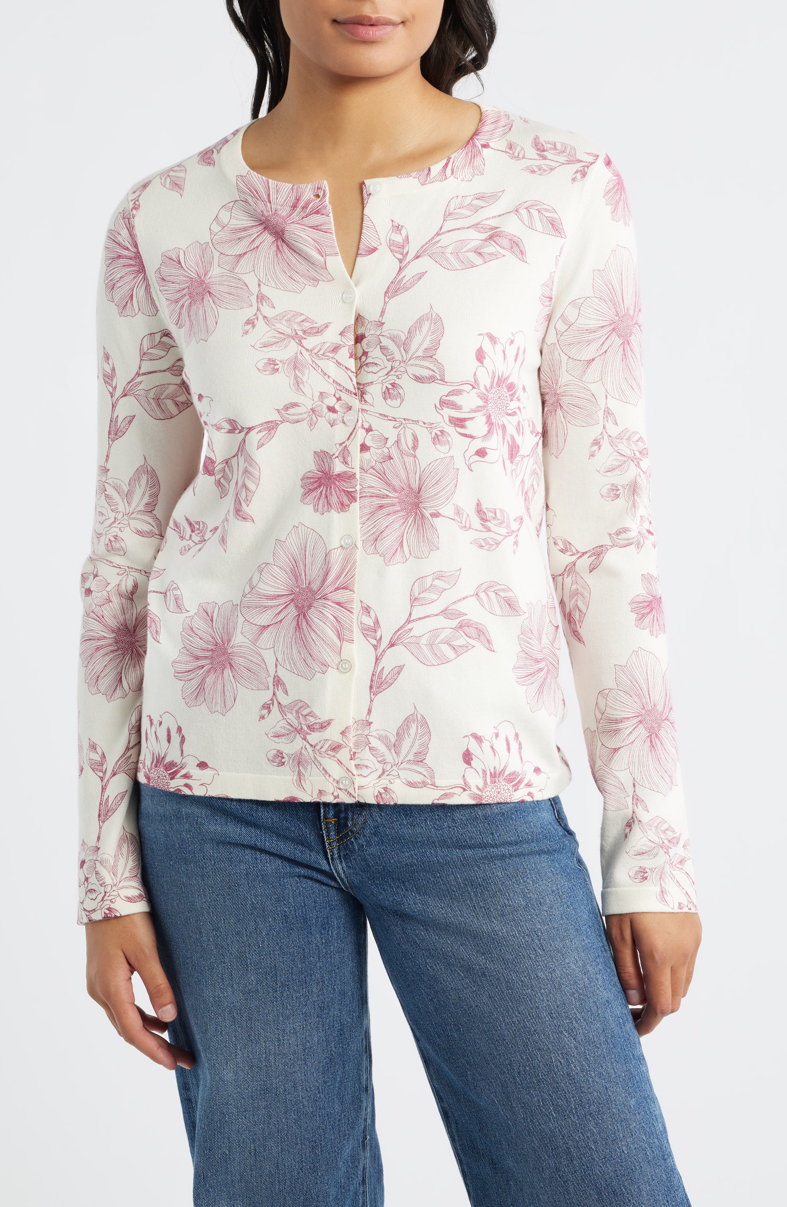 Bobeau Floral Print Cardigan