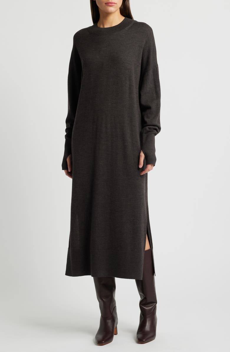 COS Long Sleeve Merino Wool Sweater Dress, Main, color, Brown Dark
