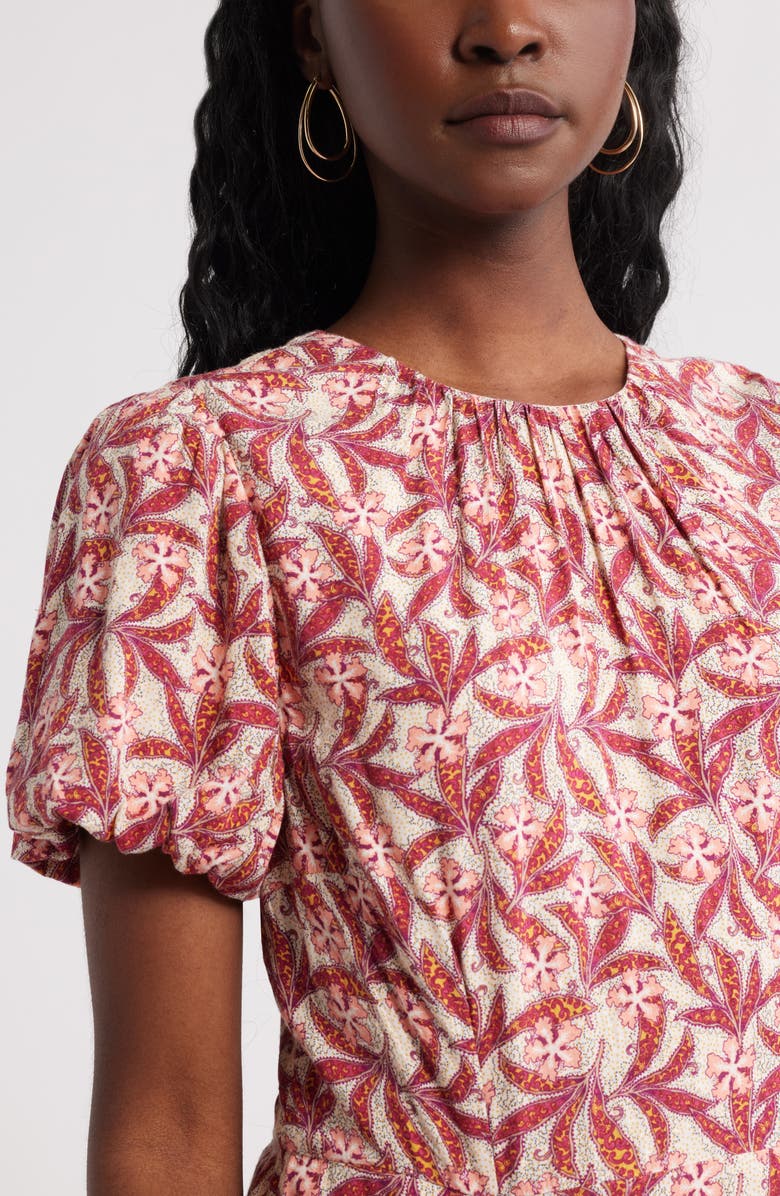 Chelsea28 Shirred Neck Puff Sleeve Midi Dress, Alternate, color, Pink Noel Boho