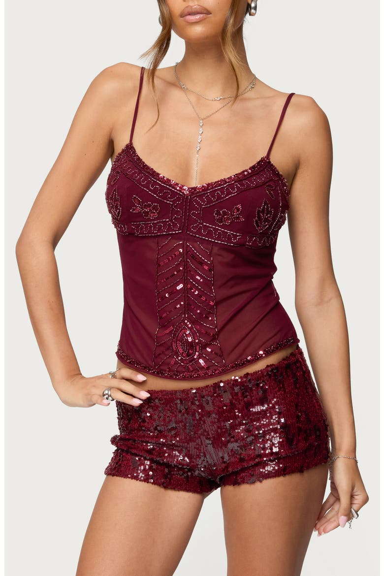 Azelia Bead & Sequin Camisole, Main, color, BURGUNDY