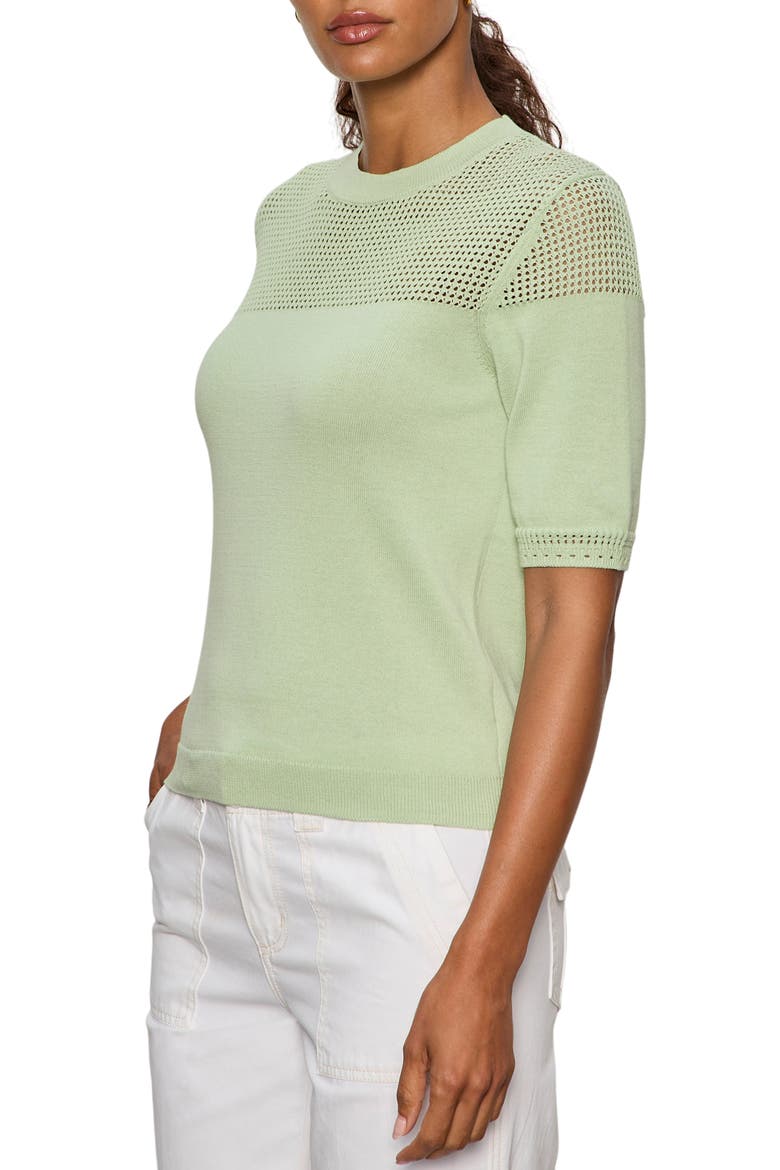 Mixed Stitch Short Sleeve Cotton Sweater, Alternate, color, DETOX GREEN