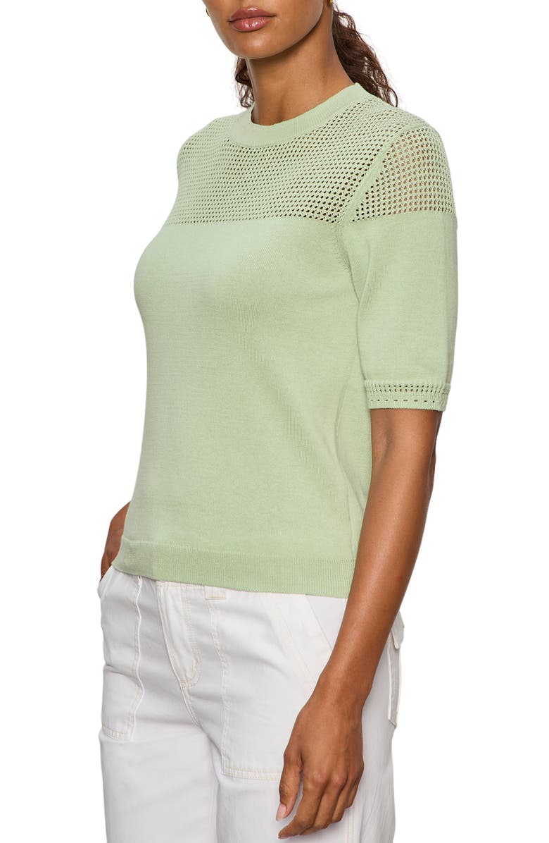 Sanctuary Mixed Stitch Short Sleeve Cotton Sweater, Alternate, color, Detox Green
