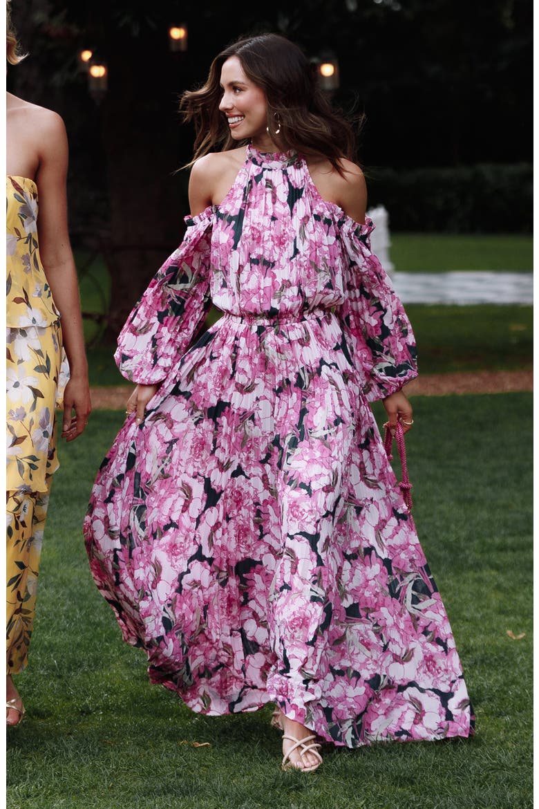 Hilary Floral Cold Shoulder Long Sleeve Maxi Dress, Alternate, color, PINK FLORAL