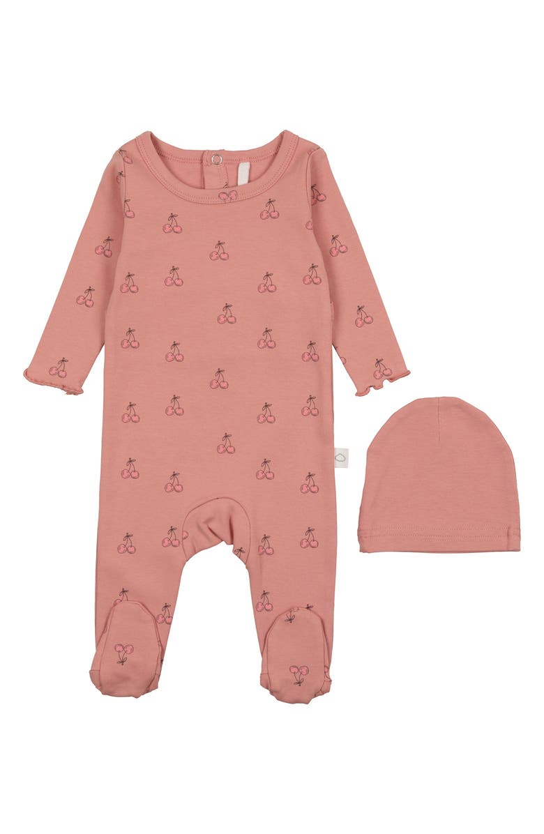Pouf Cherry Print Footie & Hat Set, Main, color,