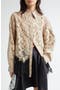 Corded Leaf Lace Mixed Media Button-Up Shirt