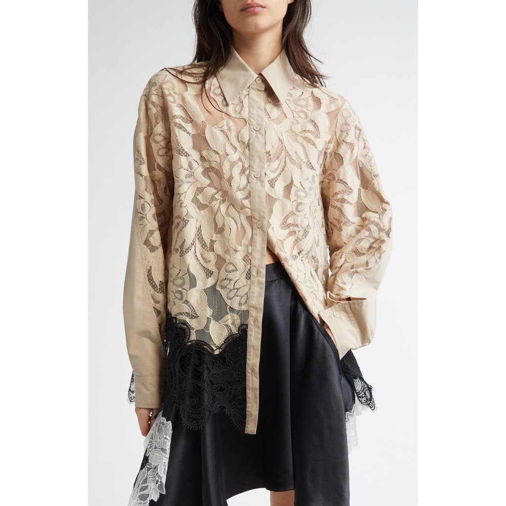 3.1 PHILLIP LIM 3.1 PHILLIP LIM CORDED LEAF LACE MIXED MEDIA BUTTON-UP SHIRT