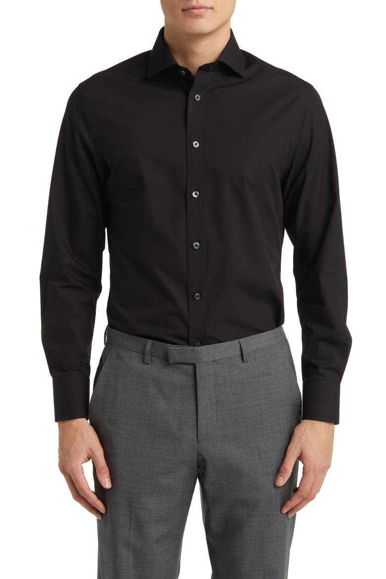 Slim Fit Non-Iron Cotton Poplin Dress Shirt, Main, color, BLACK
