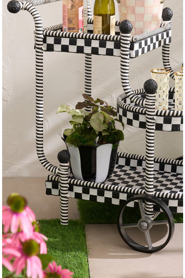 Courtly Stripe Large Scalloped Flower Pot, Alternate, color, BLACK
