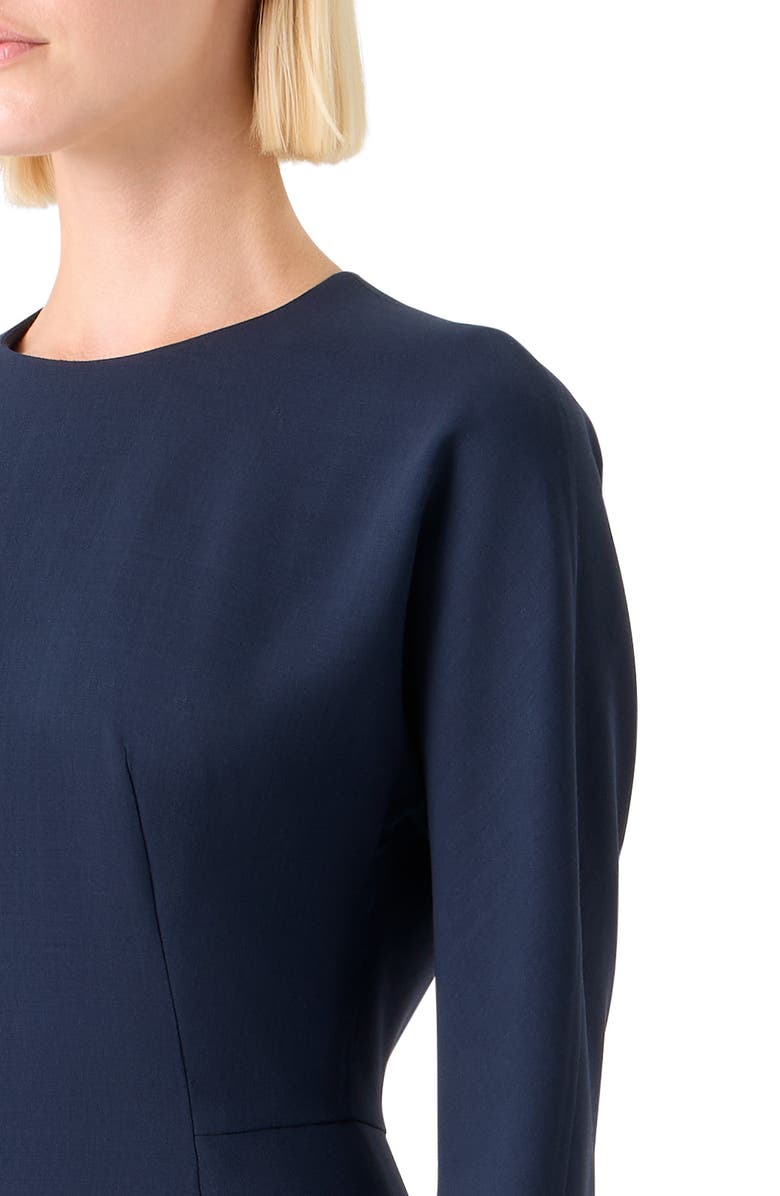 Akris Long Sleeve Wool Blend Midi Dress, Alternate, color, Navy