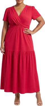 London Times Twist Front Tiered Maxi Dress