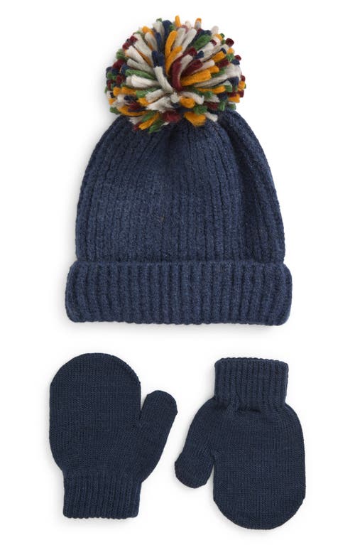 Capelli New York Fuzzy Yarn Beanie & Mittens Set in Blue Warm Combo 