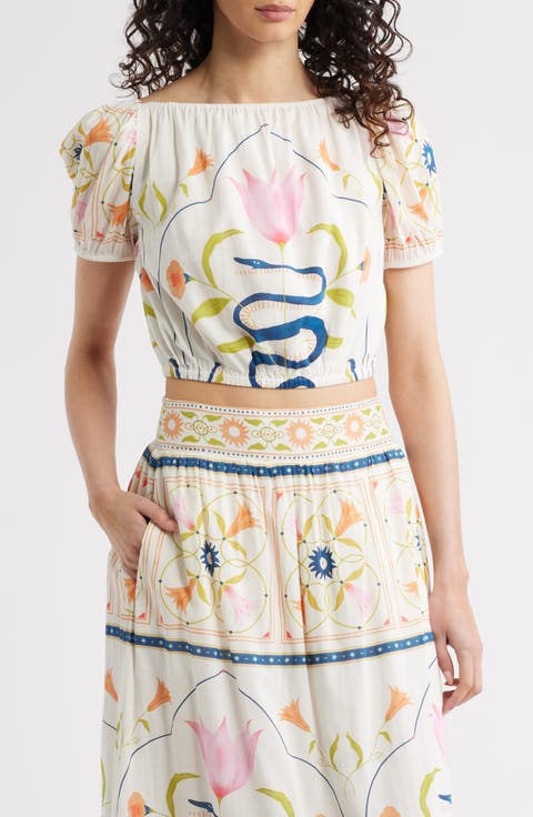 Emma Puff Sleeve Crop Cotton Blend Top