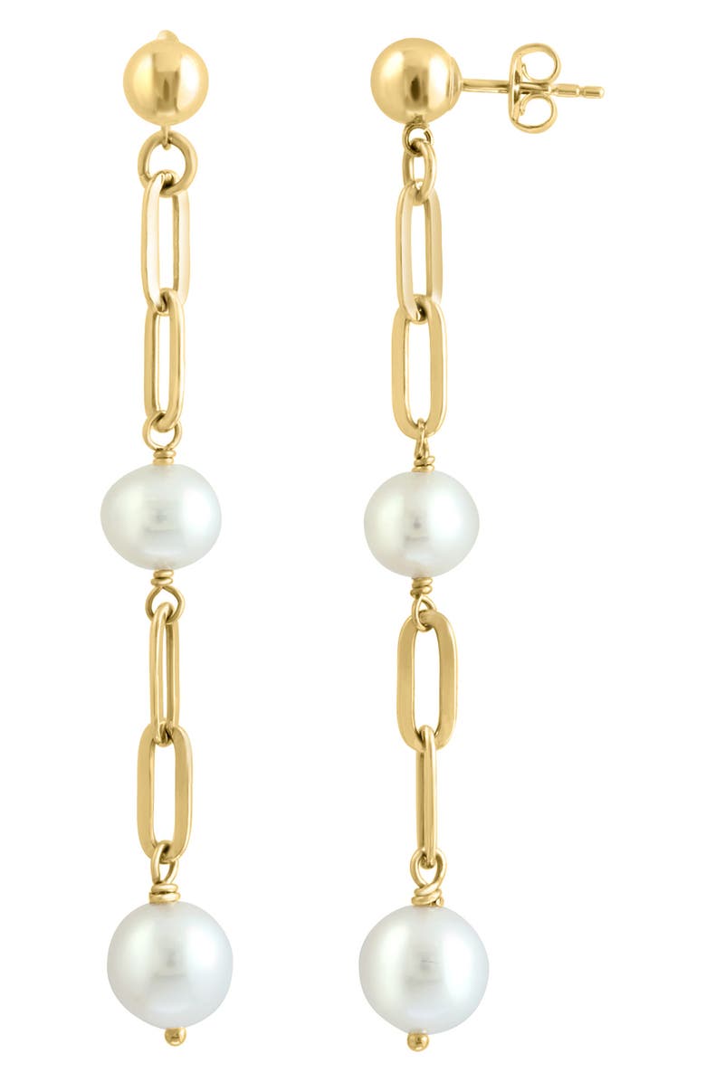 EFFY 14K Gold Freshwater Pearl Link Linear Drop Earrings, Alternate, color, 