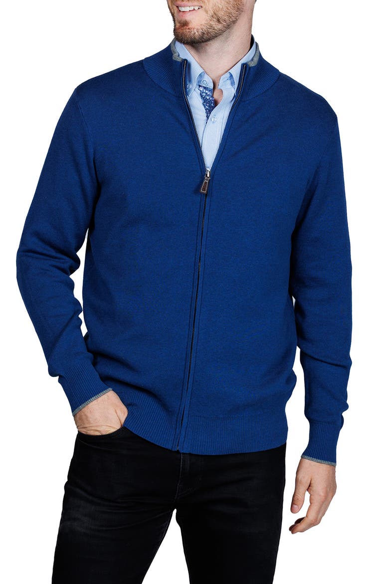 Fine Knit Full Zip Jacket, Main, color, NAVY